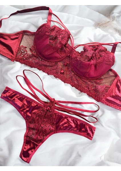 Balenli Bordo Bralet Takım