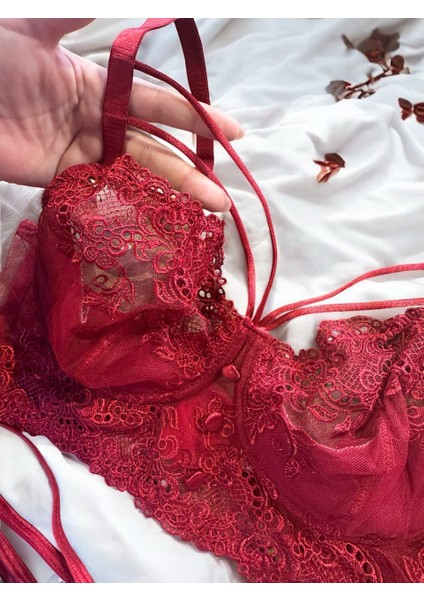 Balenli Bordo Bralet Takım