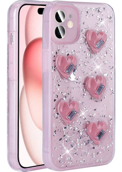 iPhone 15 Kılıf Airbagli Simli Arka Yüzeyli Işıltı Silikon Kapak