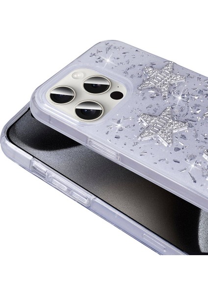 iPhone 14 Pro Max Kılıf Airbagli Simli Arka Yüzeyli Işıltı Silikon Kapak