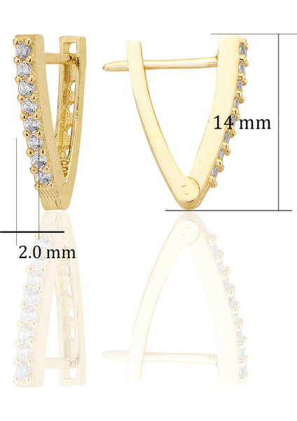 14 Ayar Altın V Hoop Zircon Taşlı Minimalist Küpe AT018 fiyatları