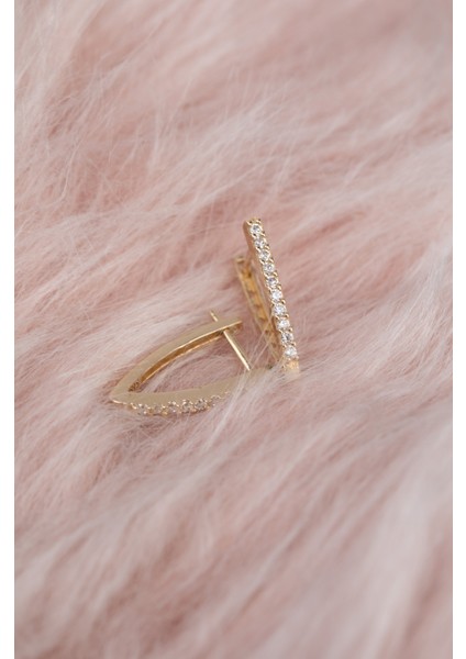 14 Ayar Altın V Hoop Zircon Taşlı Minimalist Küpe AT018 modelleri