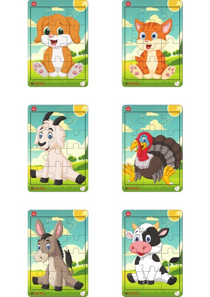 Ahşap Puzzle 6'lı Set Hayvalar Eğitici Yapboz Puzzle Set 4 (12 Parça)