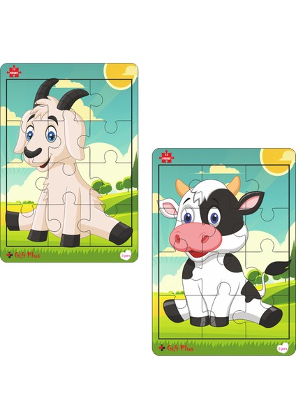 Ahşap Puzzle 6'lı Set Hayvalar Eğitici Yapboz Puzzle Set 4 (12 Parça)