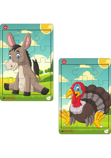 Ahşap Puzzle 6'lı Set Hayvalar Eğitici Yapboz Puzzle Set 4 (12 Parça)