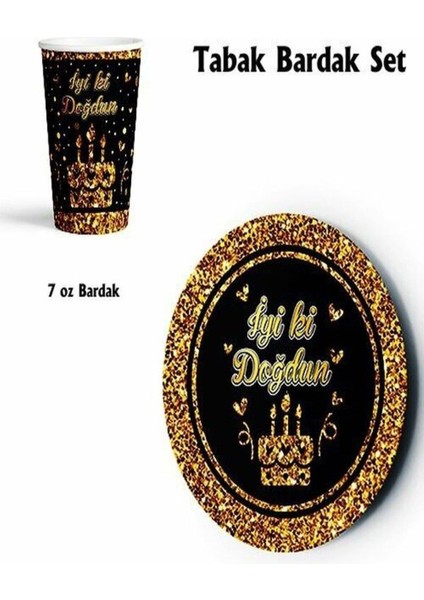 8'li Karton Set Tabak Bardak Gold Iyi Ki Doğdun fiyatları