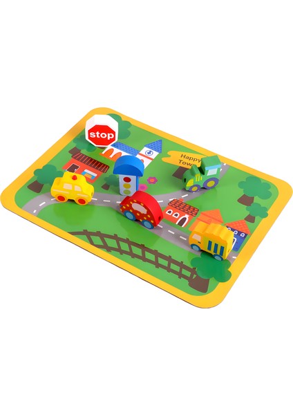 Eğitici Ahşap Oyuncak Trafik Temalı İpe Dizme Oyunu