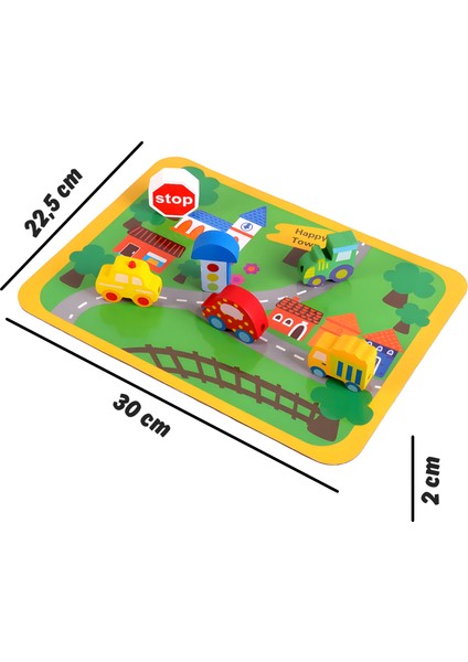 Eğitici Ahşap Oyuncak Trafik Temalı İpe Dizme Oyunu