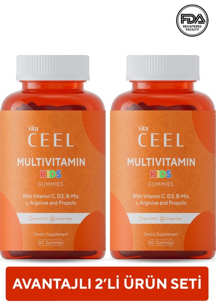 Vita Ceel 2'li Çocuklar için Gelişme Çağı Multivitamini Vitamin C, D, B Mix, L-arginine