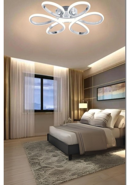 Linup Gri Renk Plafonyer Modern Beyaz Işık Ledli Salon Mutfak Hol Avize