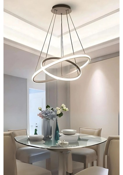 Robin 2 'li Gri Sarkıt LED Beyaz Işık Ultra Ledli Salon Mutfak Oda Hol Ledli Avize