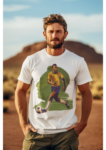 Pele Brezilya Efsanesi Fotoğraf 10 Forma Baskılı Regular Tişört T-Shirt
