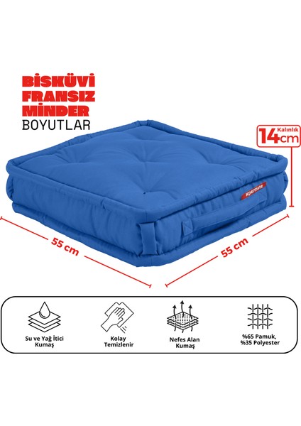 Bisküvi Minder Petek Önü Palet Üstü Minderi Fransız Minder Bank ve Bahçe Minderi 55X55X14 cm Mavi