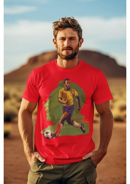 Pele Brezilya Efsanesi Fotoğraf 10 Forma Baskılı Unisex Regular Tişört T-Shirt