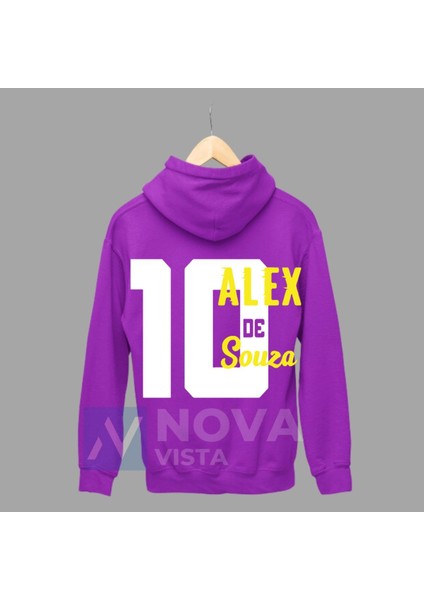 Alex De Souza Sırt Yazı Forma Baskılı Unisex Kapüşonlu Mavi Kışlık Sweatshirt