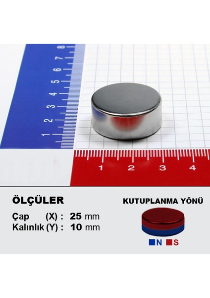 Neodyum Mıknatıs 25x10 Çap 25 mm Kalınlık 10 mm Çok Güçlü Mıknatıs (1 Adet)