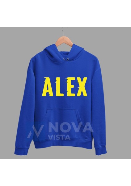 Biy Store Alex De Souza Sırt Yazı Forma Baskılı Unisex Kapüşonlu Mavi Kışlık Sweatshirt