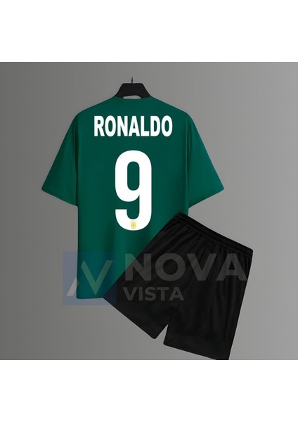 Fenomen Ronaldo Yazılı Futbol Baskılı Forma Siyah Tişört Kadın Erkek Unisex T-Shirt Eşofman Takımı