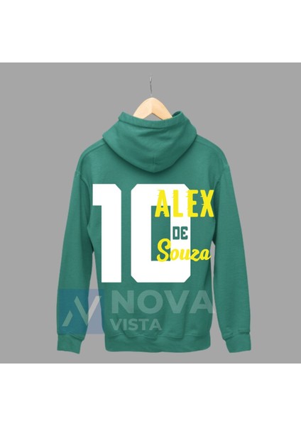 Alex De Souza Sırt Yazı Forma Baskılı Unisex Kapüşonlu Mavi Kışlık Sweatshirt