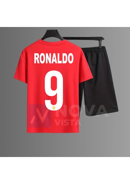 Biy Store Fenomen Ronaldo Yazılı Futbol Baskılı Forma Siyah Tişört Kadın Erkek Unisex T-Shirt Eşofman Takımı