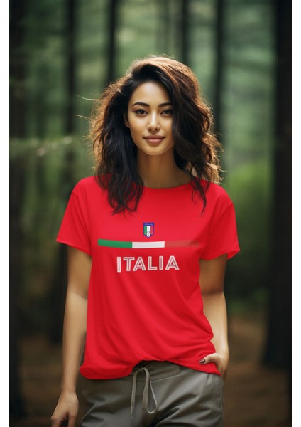 Italya Milli Takım Forma Baskılı Unisex Erkek Kadın Kısa Kollu Tişört Basic Yeşil T-Shirt