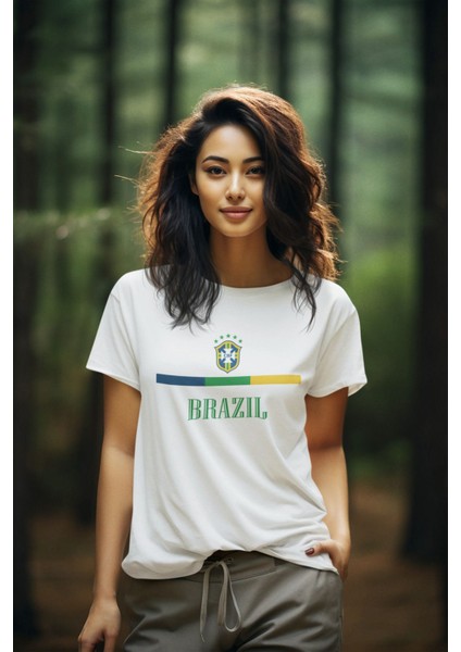 Brezilya Milli Takım Forma Futbol Tisort Kadın Erkek Unisex T-Shirt Beyaz Tişört