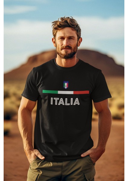 Italya Milli Takım Forma Baskılı Unisex Erkek Kadın Kısa Kollu Tişört Basic Yeşil T-Shirt