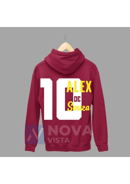 Alex De Souza Sırt Yazı Forma Baskılı Unisex Kapüşonlu Mavi Kışlık Sweatshirt