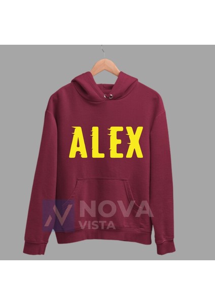 Alex De Souza Sırt Yazı Forma Baskılı Unisex Kapüşonlu Mavi Kışlık Sweatshirt