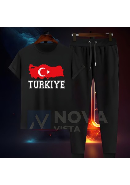 Türkiye Milli Takım Baskılı Futbol Forma Siyah Tişört Kadın Erkek Unisex T-Shirt Şort Takımı
