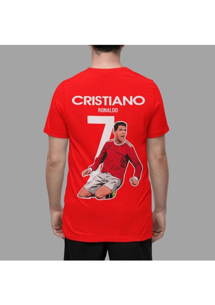 Cristiano Ronaldo 7 Numara Sırt Fotolu Forma Baskılı Unisex Tişört T-Shirt