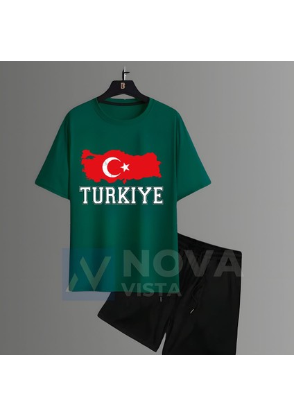 Türkiye Milli Takım Baskılı Futbol Forma Siyah Tişört Kadın Erkek Unisex T-Shirt Şort Takımı
