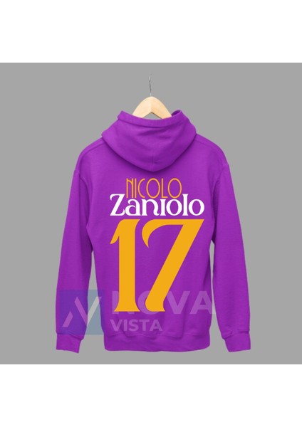 Biy Store Nicolo Zaniolo 17 Numara Futbol Forma Sırt Baskılı Unisex Gri Kapüşonlu Spor Sweatshirt