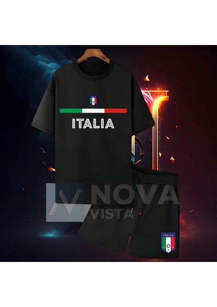 Italya Milli Takım Forma Baskılı Unisex Kısa Kollu Tişört Basic T-Shirt Eşofman Takımı