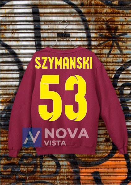 Sebastian Szymanski Sırt Yazı Forma Baskılı Unisex Bisiklet Yaka Gri Kışlık Sweatshirt