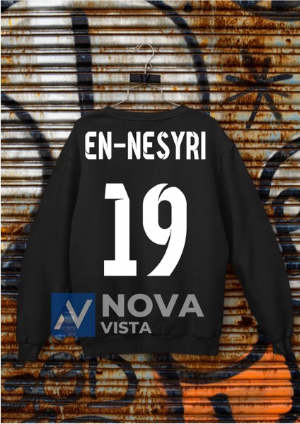 Biy Store Yusuf En-Nesyri Sırt Yazı Forma Baskılı Unisex Bisiklet Yaka Kırmızı Kışlık Sweatshirt