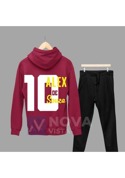 Biy Store Alex De Souza Sırt Yazı Forma Baskılı Unisex Kapüşonlu Yeşil Kışlık Sweatshirt Eşofman Takımı