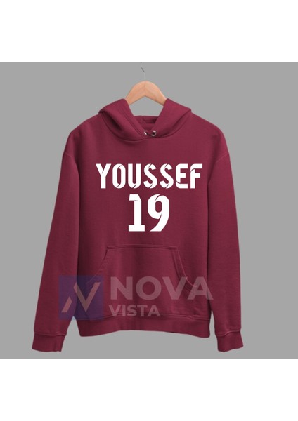 Biy Store Yusuf En-Nesyri Sırt Yazı Forma Baskılı Unisex Kapüşonlu Siyah Kışlık Sweatshirt