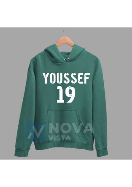 Yusuf En-Nesyri Sırt Yazı Forma Baskılı Unisex Kapüşonlu Siyah Kışlık Sweatshirt