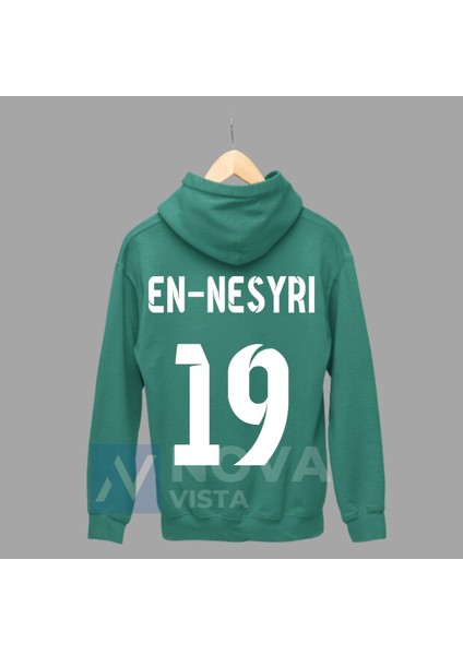 Yusuf En-Nesyri Sırt Yazı Forma Baskılı Unisex Kapüşonlu Siyah Kışlık Sweatshirt