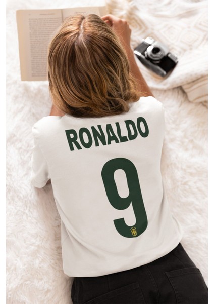 Fenomen Ronaldo Yazılı Futbol Baskılı Forma Siyah Tişört Kadın Erkek Unisex T-Shirt fiyatları