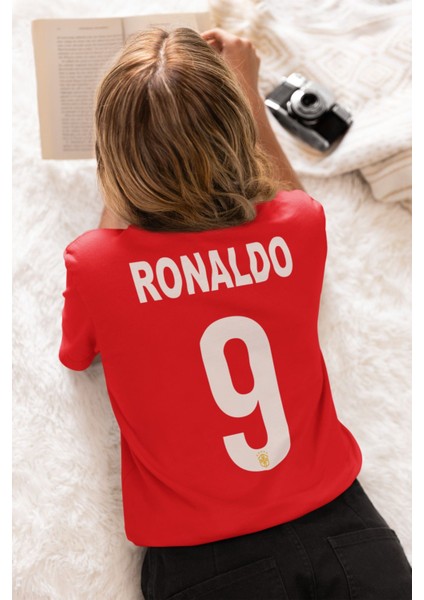 Fenomen Ronaldo Yazılı Futbol Baskılı Forma Siyah Tişört Kadın Erkek Unisex T-Shirt