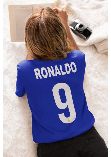 Fenomen Ronaldo Yazılı Futbol Baskılı Forma Siyah Tişört Kadın Erkek Unisex T-Shirt