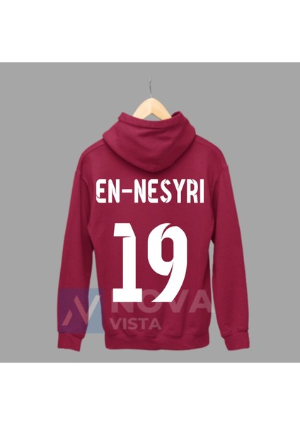 Yusuf En-Nesyri Sırt Yazı Forma Baskılı Unisex Kapüşonlu Siyah Kışlık Sweatshirt