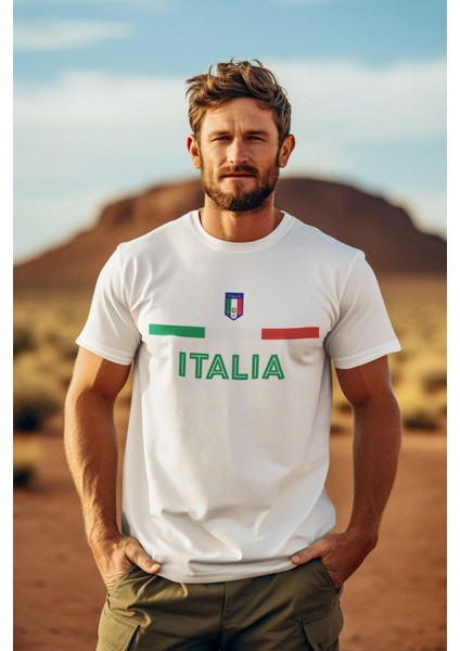 Italya Milli Takım Forma Baskılı Unisex Erkek Kadın Kısa Kollu Tişört Basic Yeşil T-Shirt