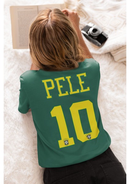 Pele Brezilya Milli Takım Forma Futbol Tisort Kadın Erkek Unisex T-Shirt Mavi Tişört