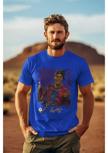 Ronaldinho Fotograf Legend 10 Numara Forma Baskılı Unisex Regular Tişört T-Shirt