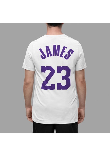 Biy Store Lebron James Los Angeles Lakers Takım Forma Basketbol Kadın Erkek T-Shirt Beyaz Basic Tişört