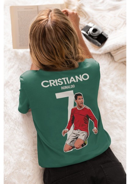 Cristiano Ronaldo 7 Numara Sırt Fotolu Forma Baskılı Unisex Tişört T-Shirt