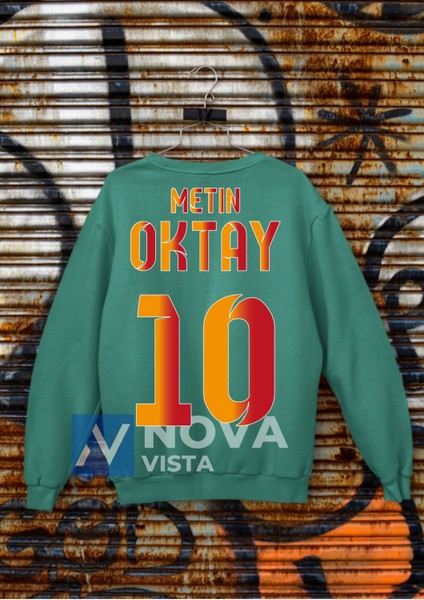 Metin Oktay Efsane Numara Futbol Forma Sırt Baskılı Unisex Siyah Bisiklet Yaka Spor Sweatshirt